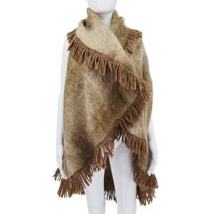 Vintage Mohair Wool Scottish Poncho Cape Brown One Size